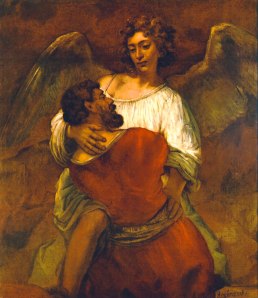Rembrandt,La-lutte-de-Jacob-et-de-l'Ange-(17e)---